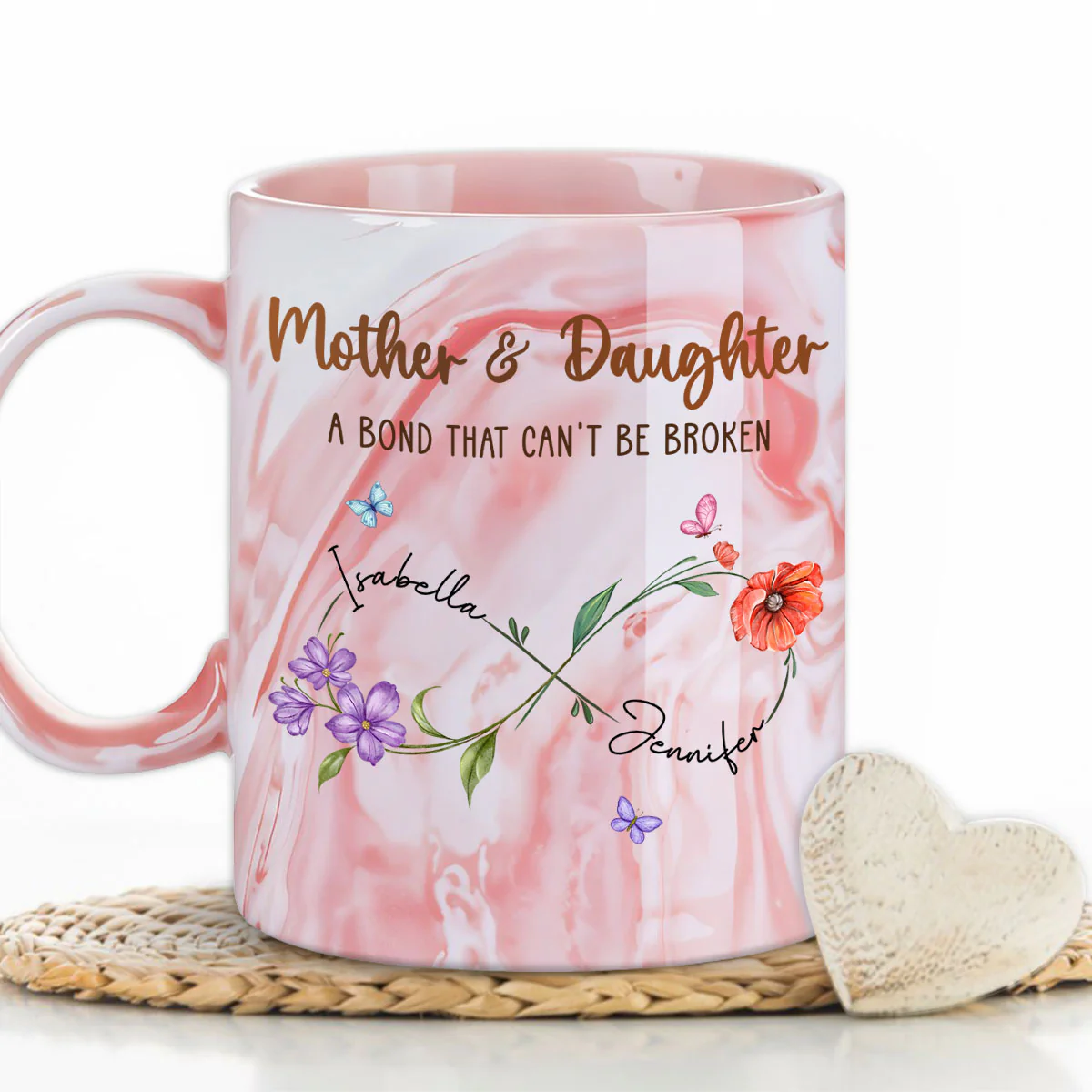 Mother And Daughter Link Forever - Personalized Custom Pink Marble Mug - Image 3