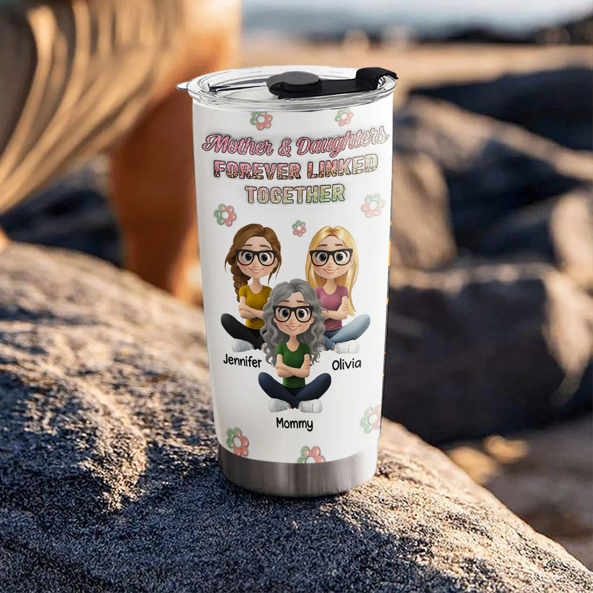 Mother And Daughter Linked Forever Cartoonize - Personalized Custom 3D Inflated Effect Tumbler - Image 6
