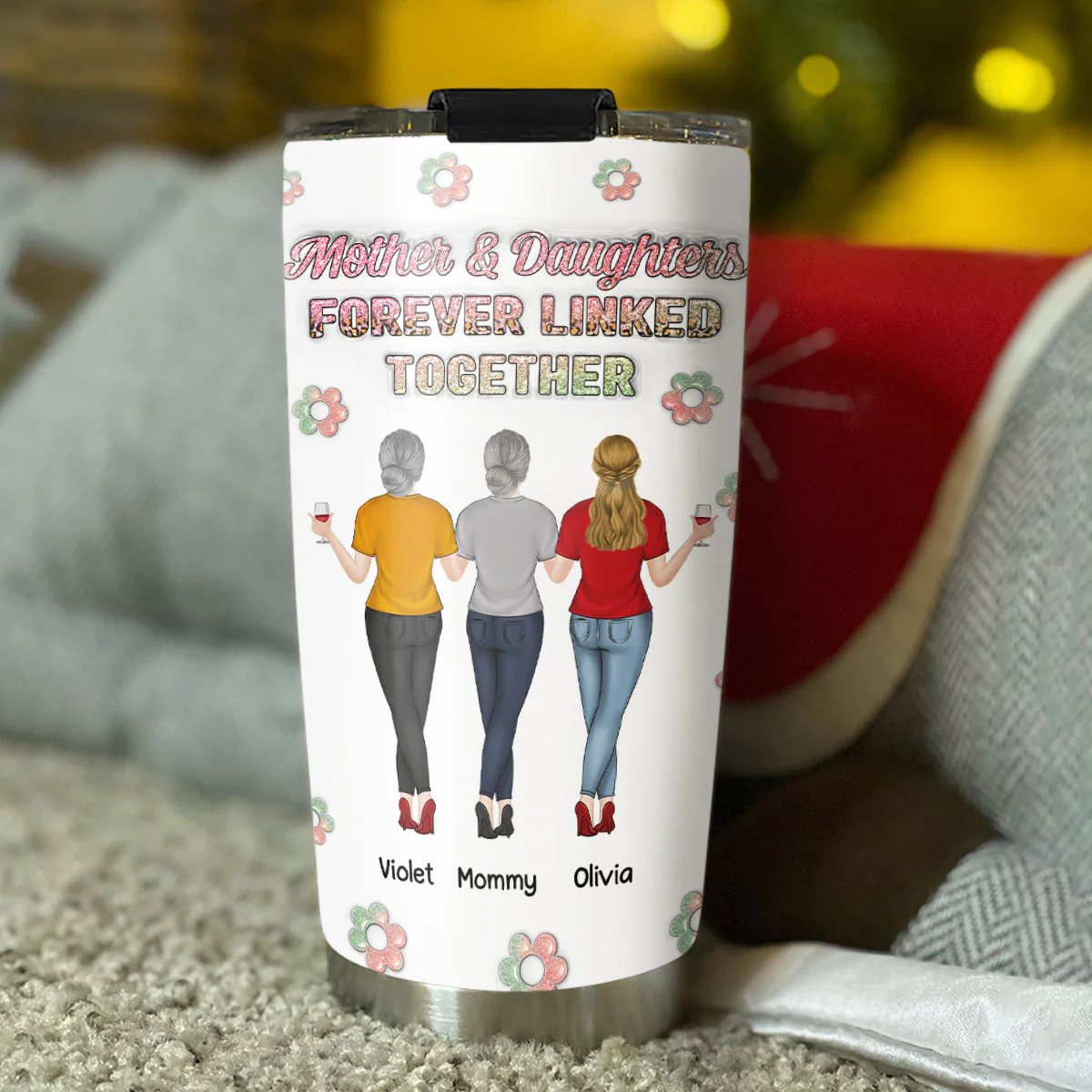 Mother And Daughter Linked Forever - Personalized Custom 3D Inflated Effect Tumbler - Image 4