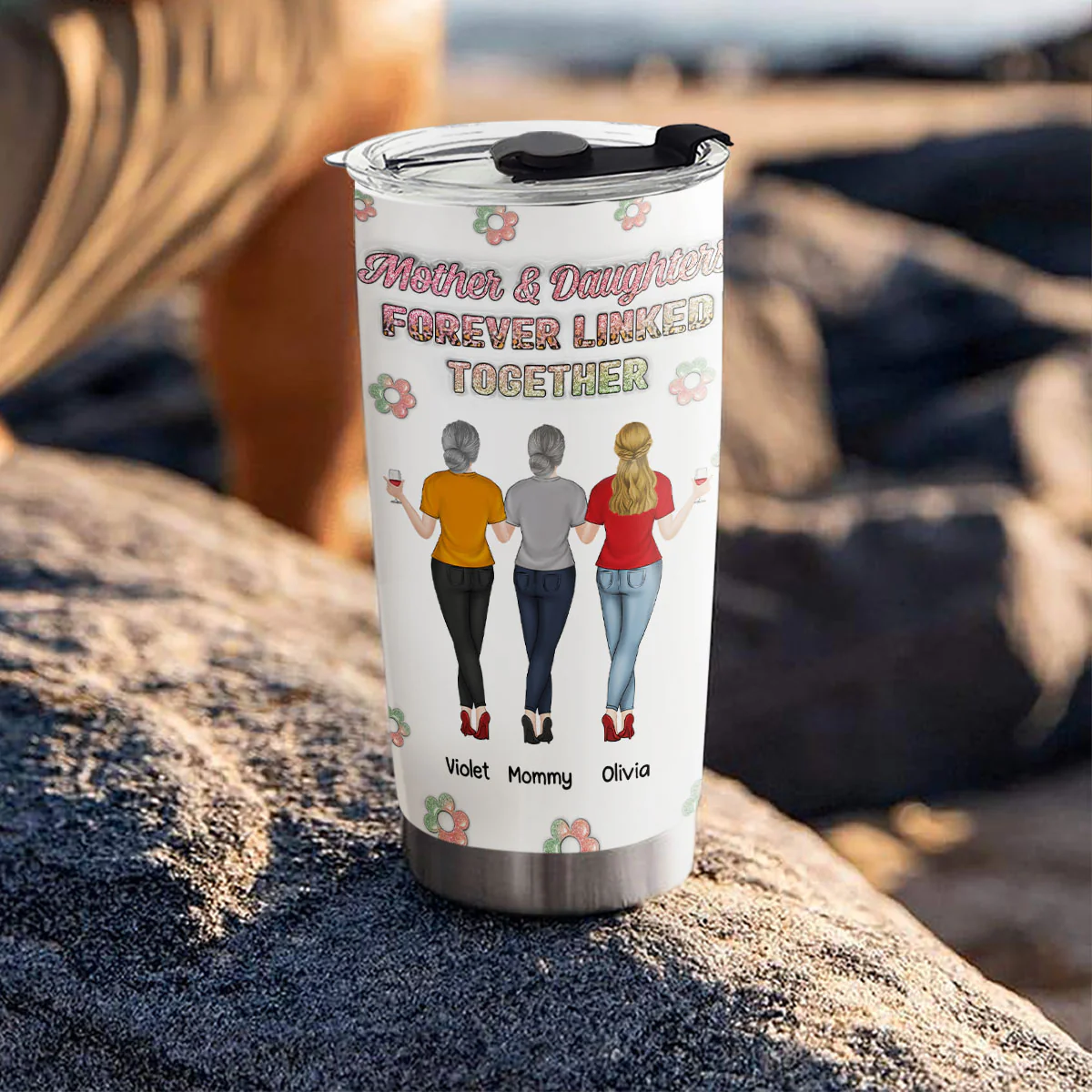 Mother And Daughter Linked Forever - Personalized Custom 3D Inflated Effect Tumbler - Image 5