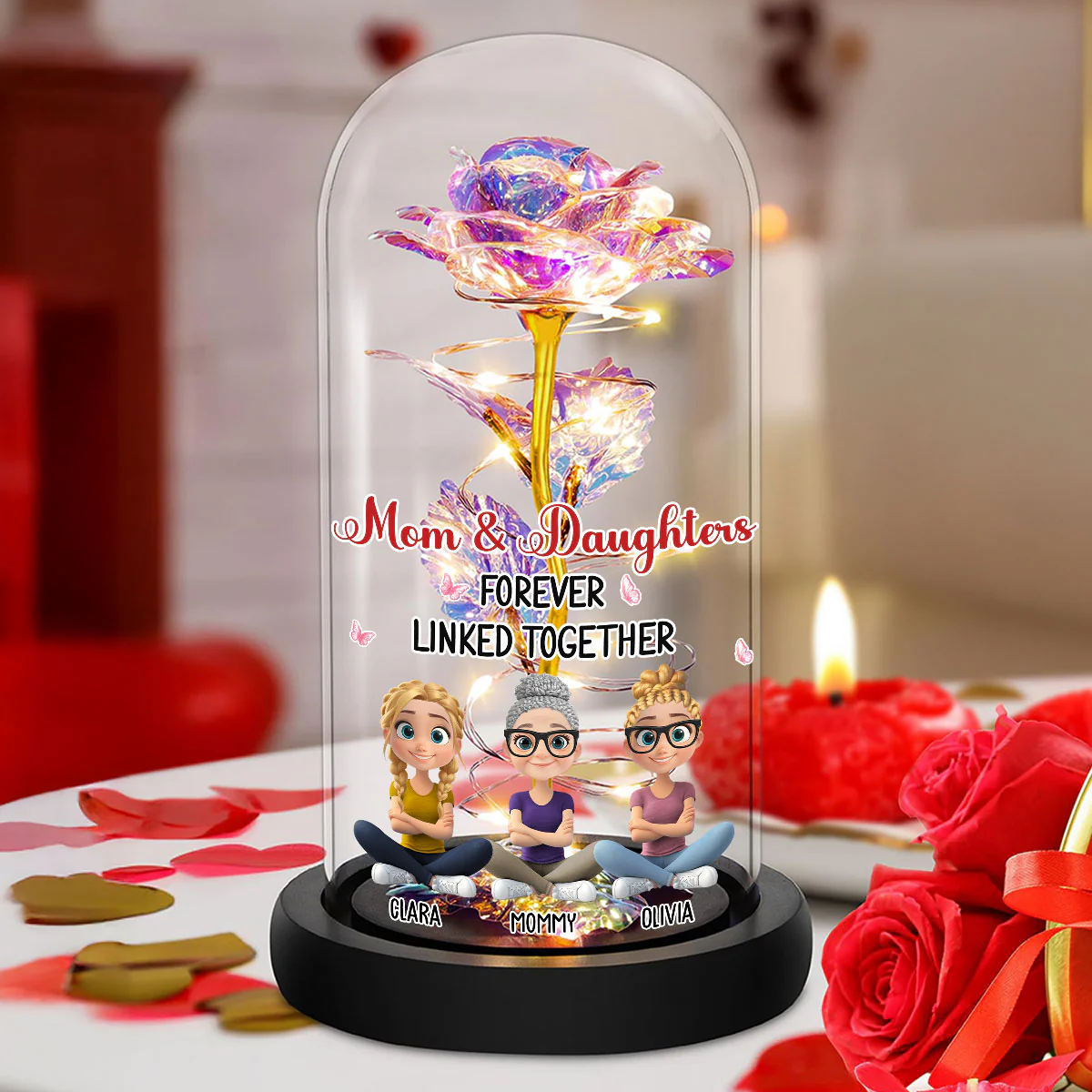 Mother And Daughter Linked Forever - Personalized Custom Sparkly Rose - Image 2