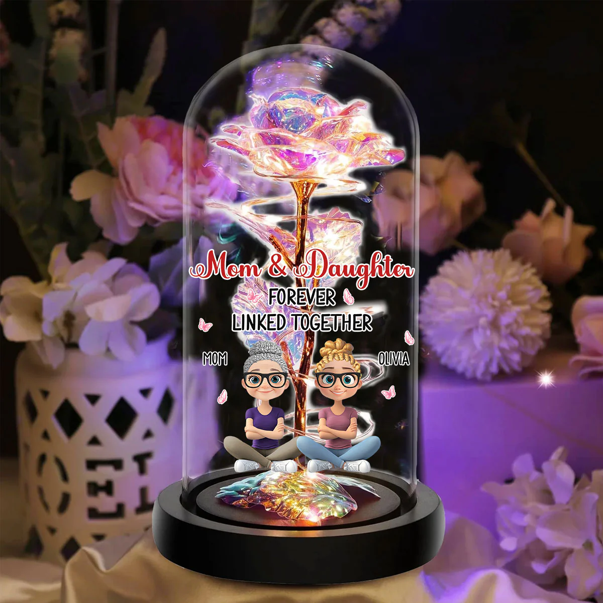 Mother And Daughter Linked Forever - Personalized Custom Sparkly Rose - Image 5