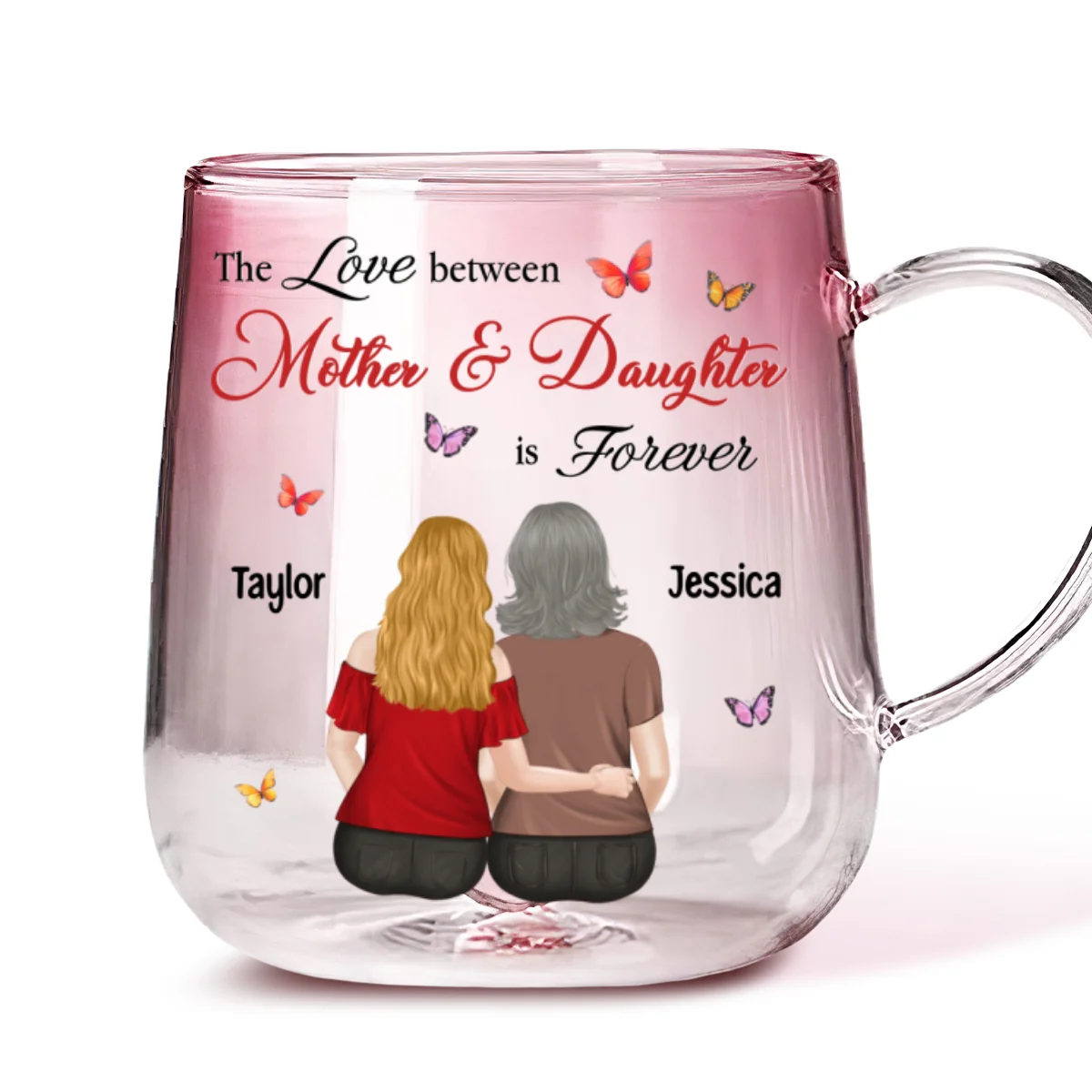 Mother And Daughter Love Forever - Personalized Custom Pink Gradient Glass Mug - Image 6