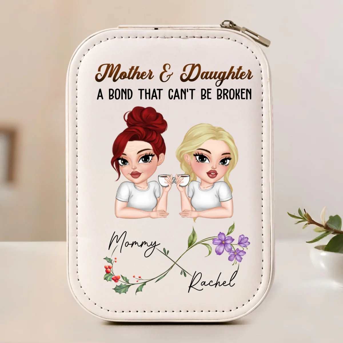 Mother And Daughter - Personalized Custom Jewelry Box With LED Mirror - Image 6