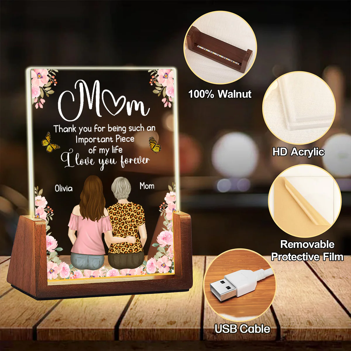 Mother And Daughter - Personalized Custom Plaque With Walnut Base - Image 6