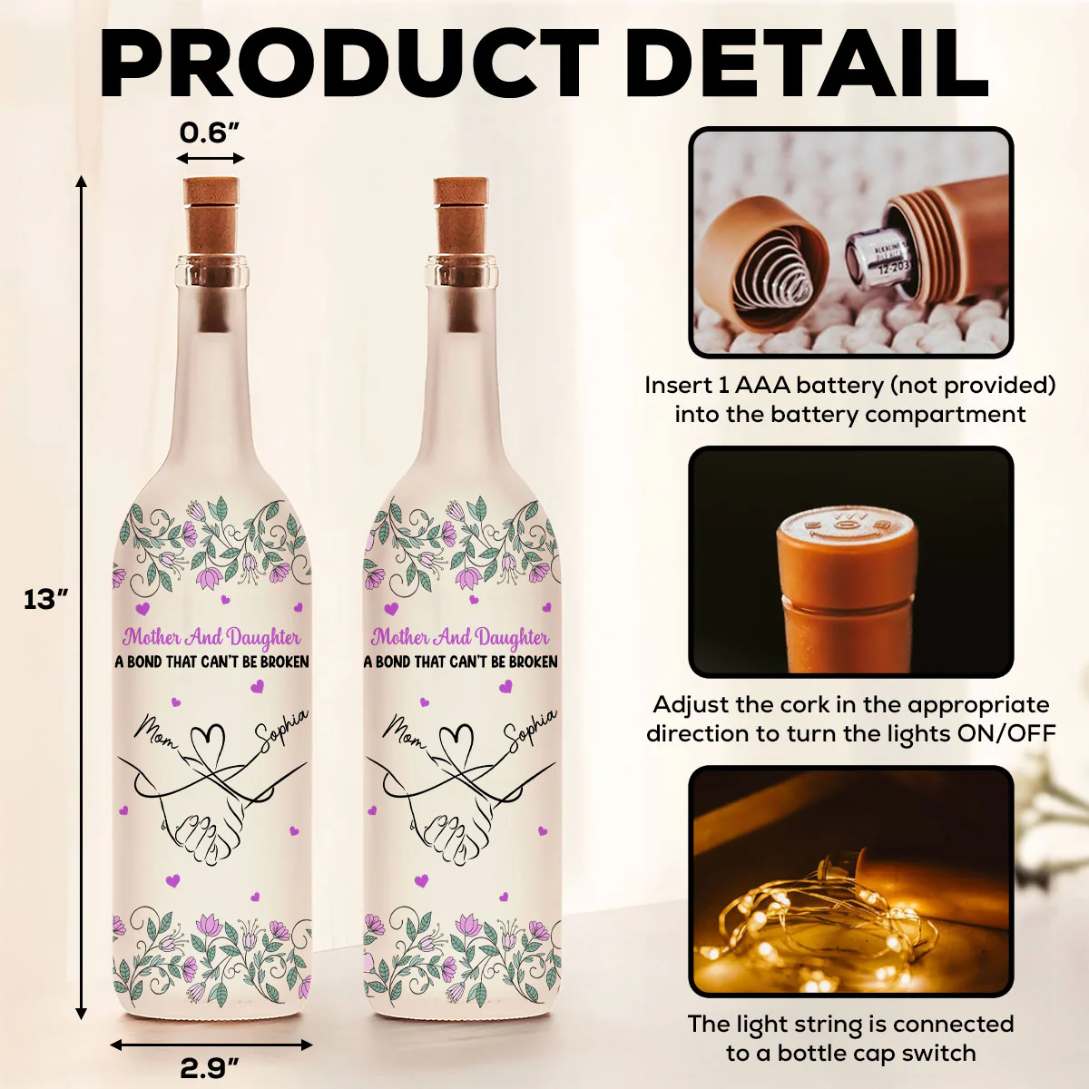 Mother And Daughter Relationship - Personalized Custom Bottle Lamp - Image 5