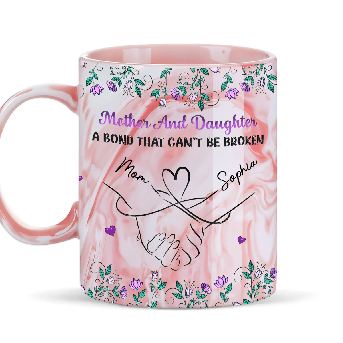 Mother And Daughter Relationship - Personalized Custom Pink Marble Mug
