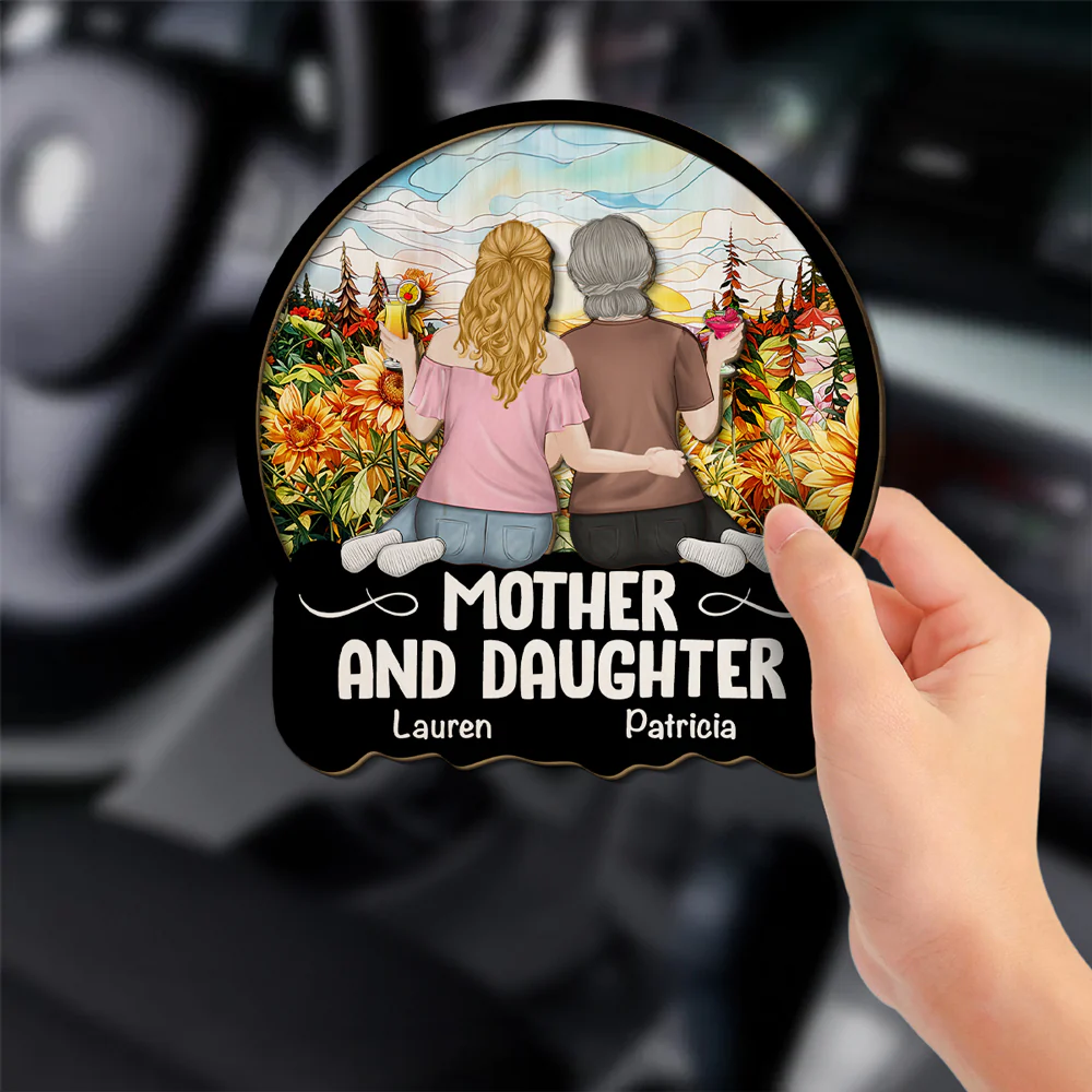 Mother And Daughter Sitting Together - Personalized Custom Car Visor Clip - Image 2