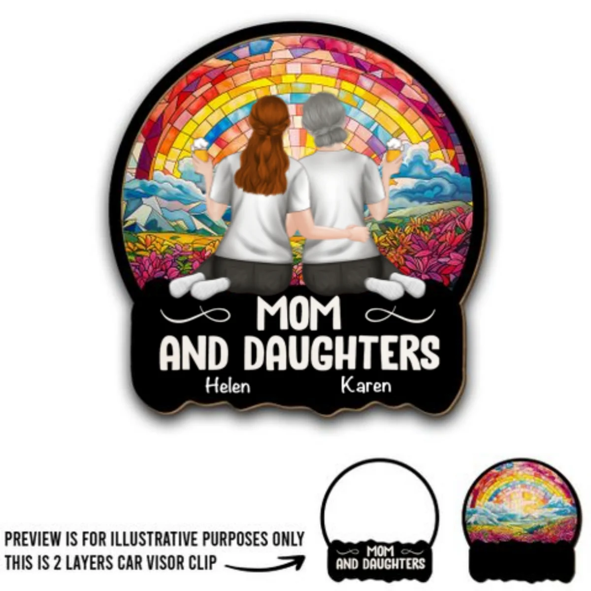 Mother And Daughter Sitting Together - Personalized Custom Car Visor Clip - Image 5