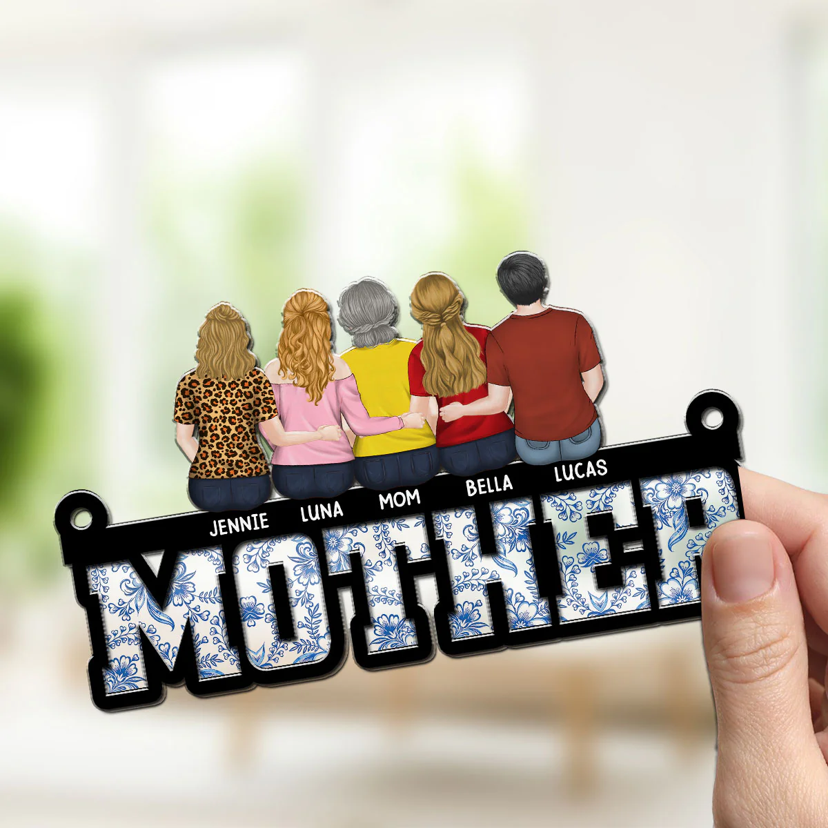 Mother And Daughter Sitting Together - Personalized Custom Suncatcher - Image 3