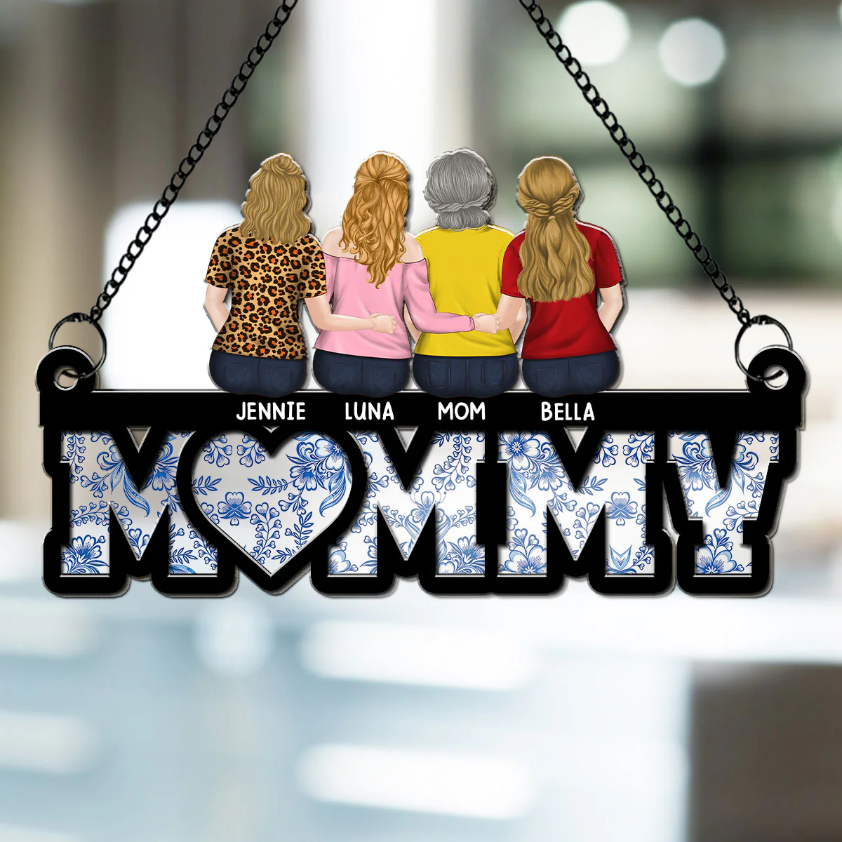 Mother And Daughter Sitting Together - Personalized Custom Suncatcher - Image 4