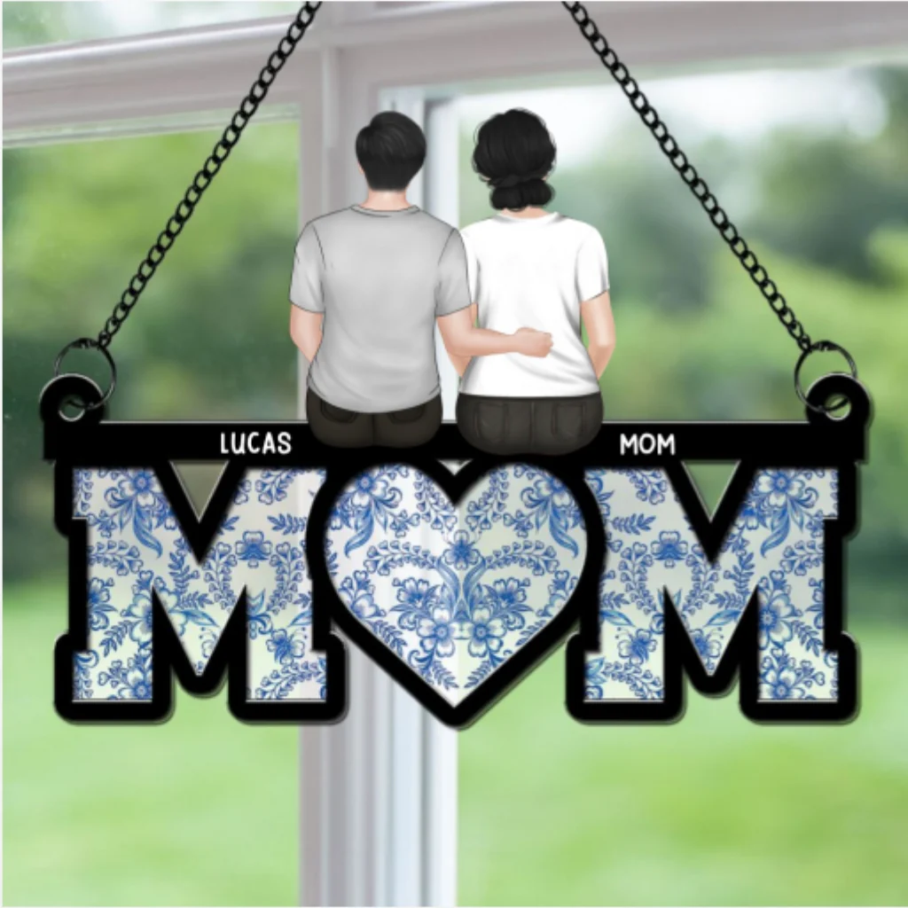 Mother And Daughter Sitting Together - Personalized Custom Suncatcher - Image 6