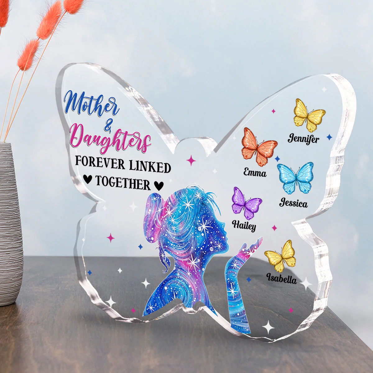 Mother And Daughters Forever Linked Together - Personalized Custom Acrylic Plaque - Image 3