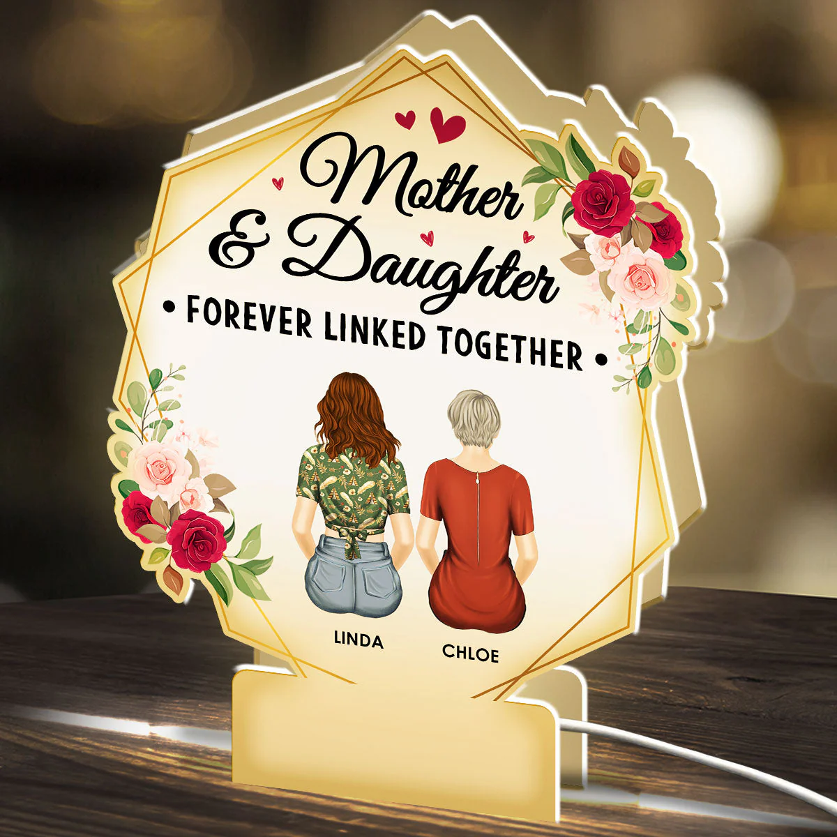 Mother And Daughters Forever Linked Together - Personalized Custom Light Box - Image 2