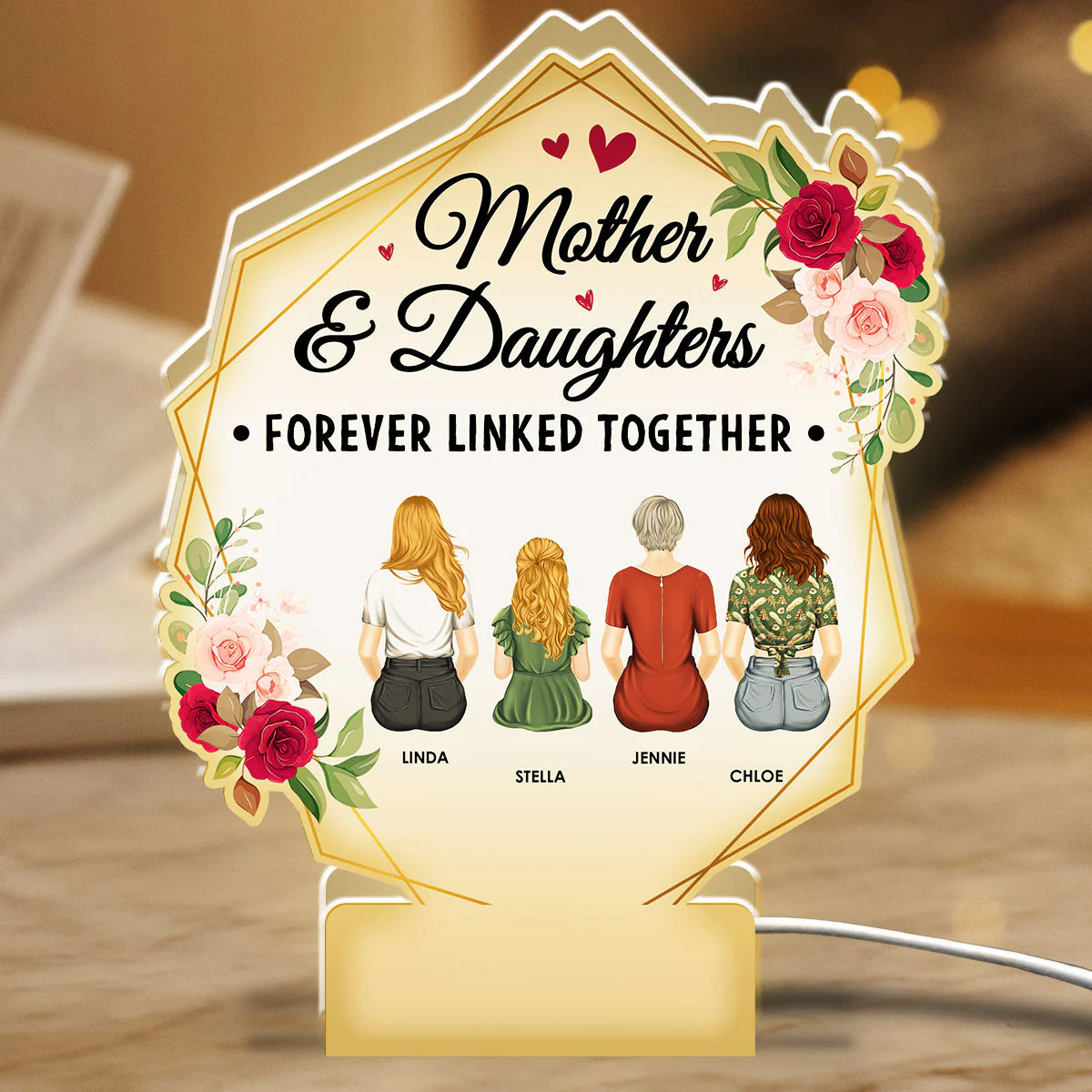 Mother And Daughters Forever Linked Together - Personalized Custom Light Box - Image 3