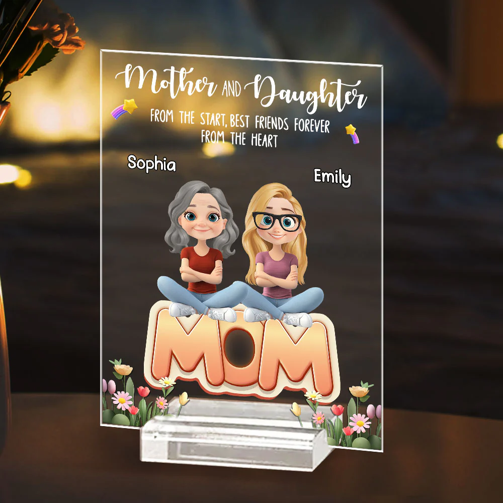 Mother And Daughters - Personalized Custom Acrylic Plaque With Base - Image 4