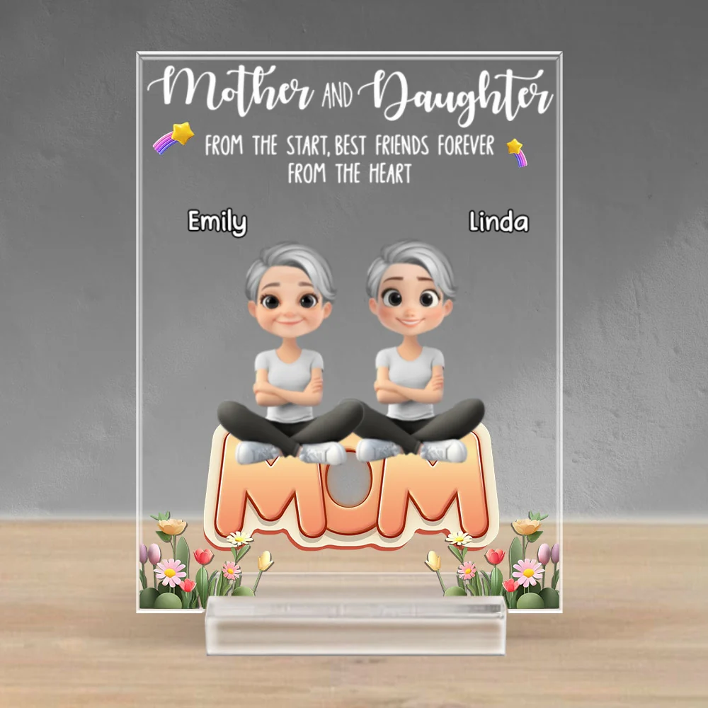 Mother And Daughters - Personalized Custom Acrylic Plaque With Base - Image 5