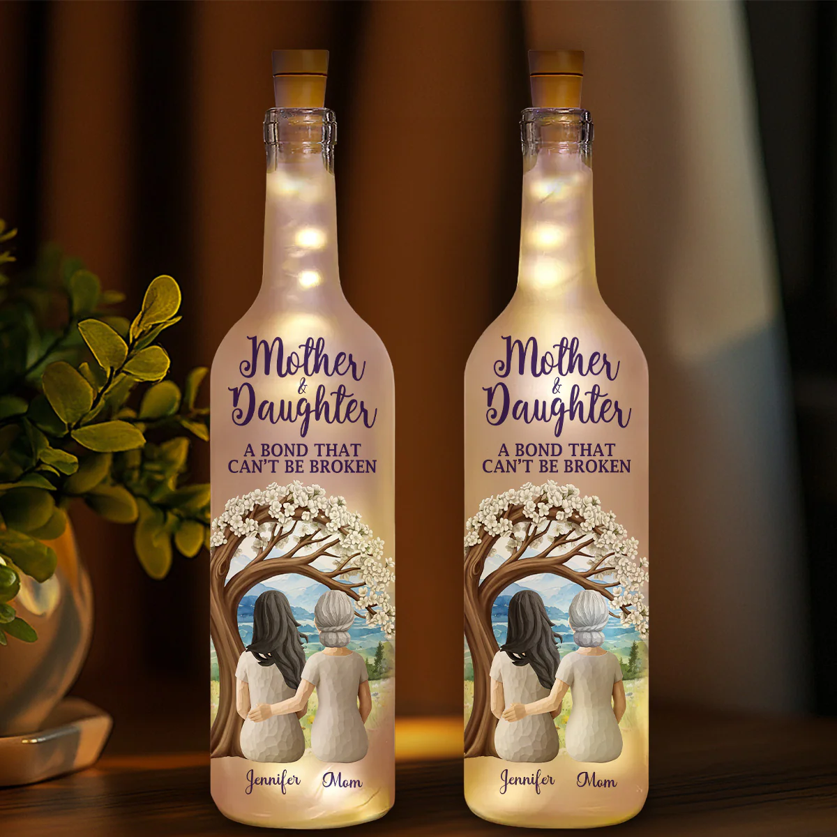 Mother And Daughters - Personalized Custom Bottle Lamp - Image 2
