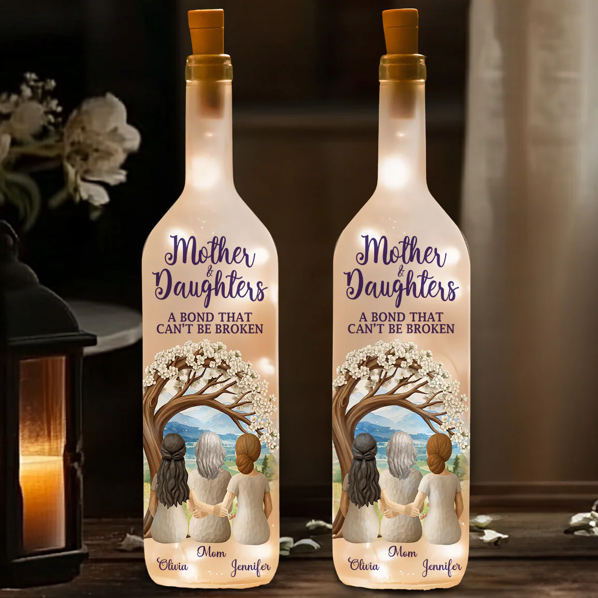 Mother And Daughters - Personalized Custom Bottle Lamp - Image 3