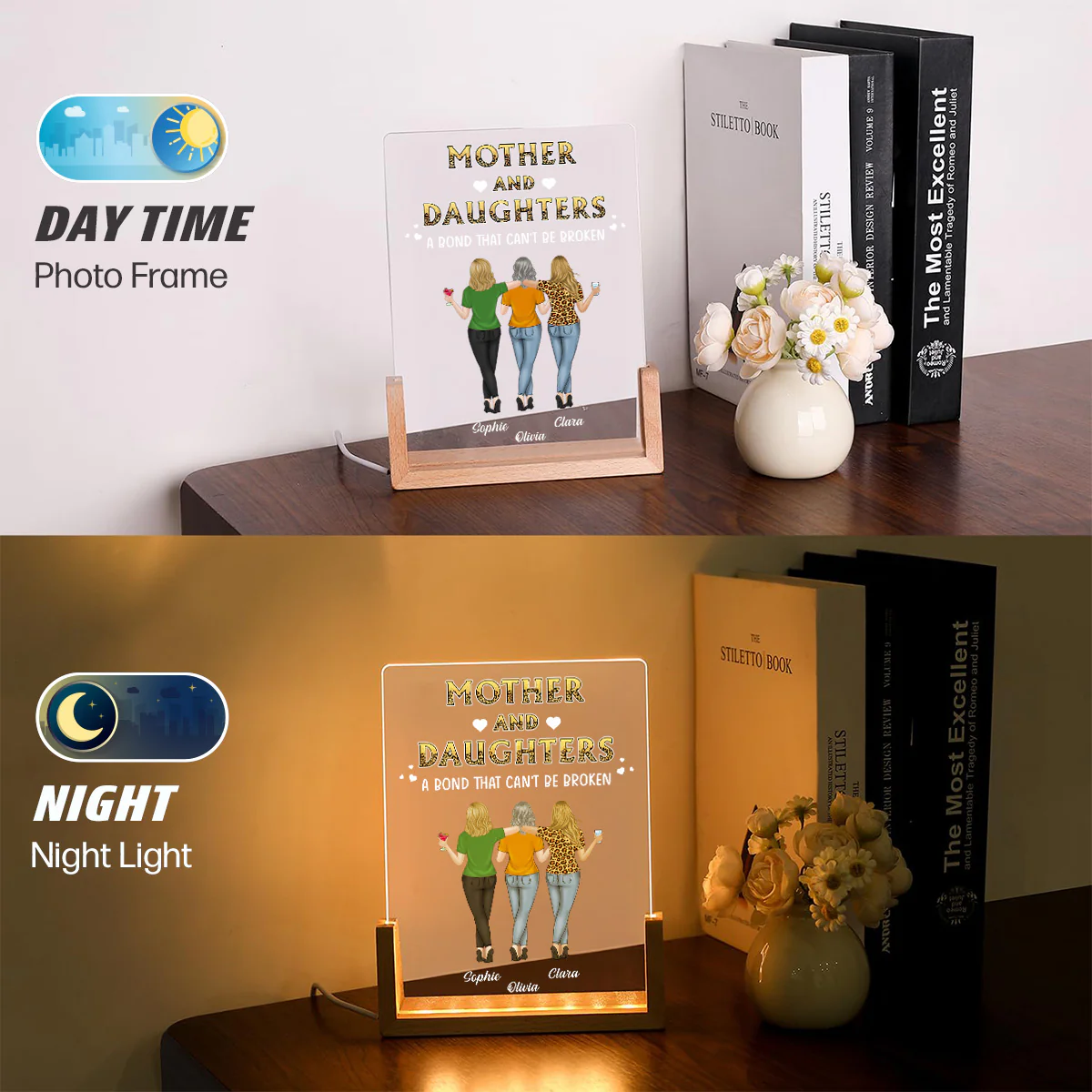 Mother And Daughters - Personalized Custom Plaque With Walnut Base - Image 4