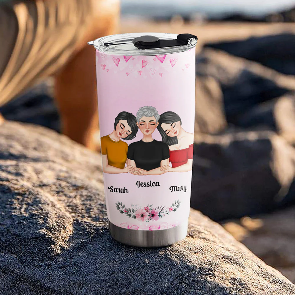 Mother And Daughters Pink Heart - Personalized Custom Tumbler - Image 3