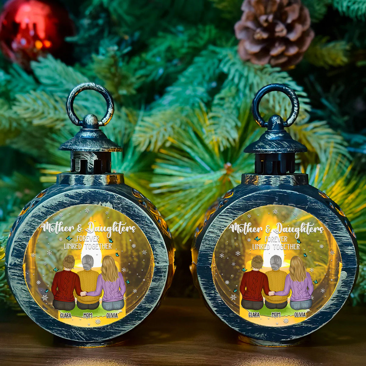 Mother & Daughter Forever Linked Together - Personalized Custom Christmas Lantern - Image 3