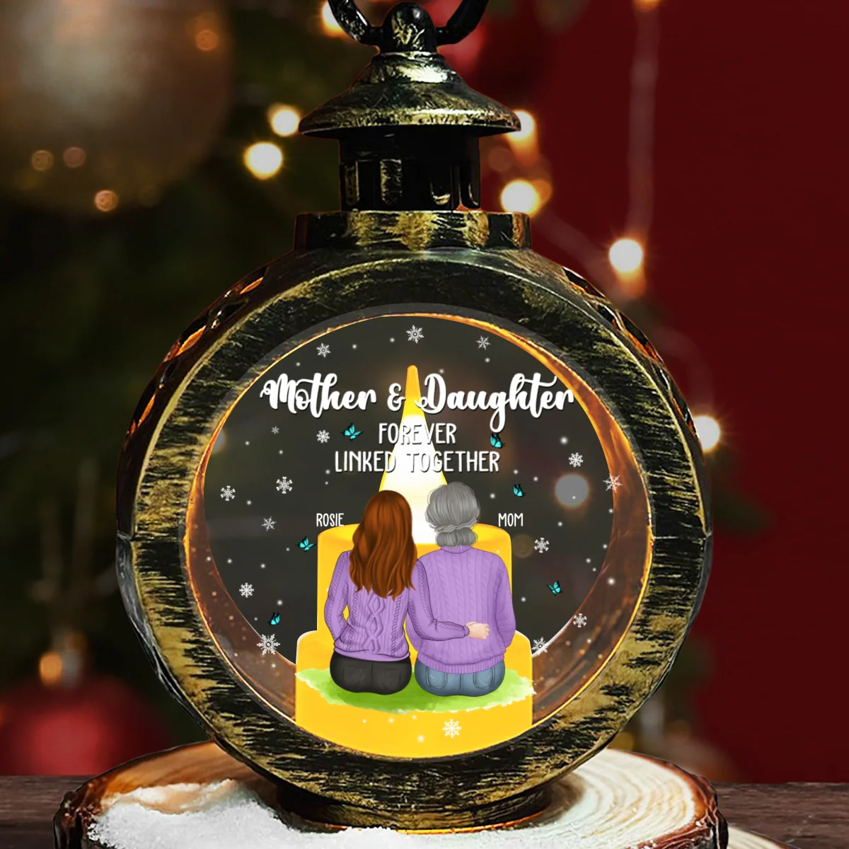Mother & Daughter Forever Linked Together - Personalized Custom Christmas Lantern - Image 7