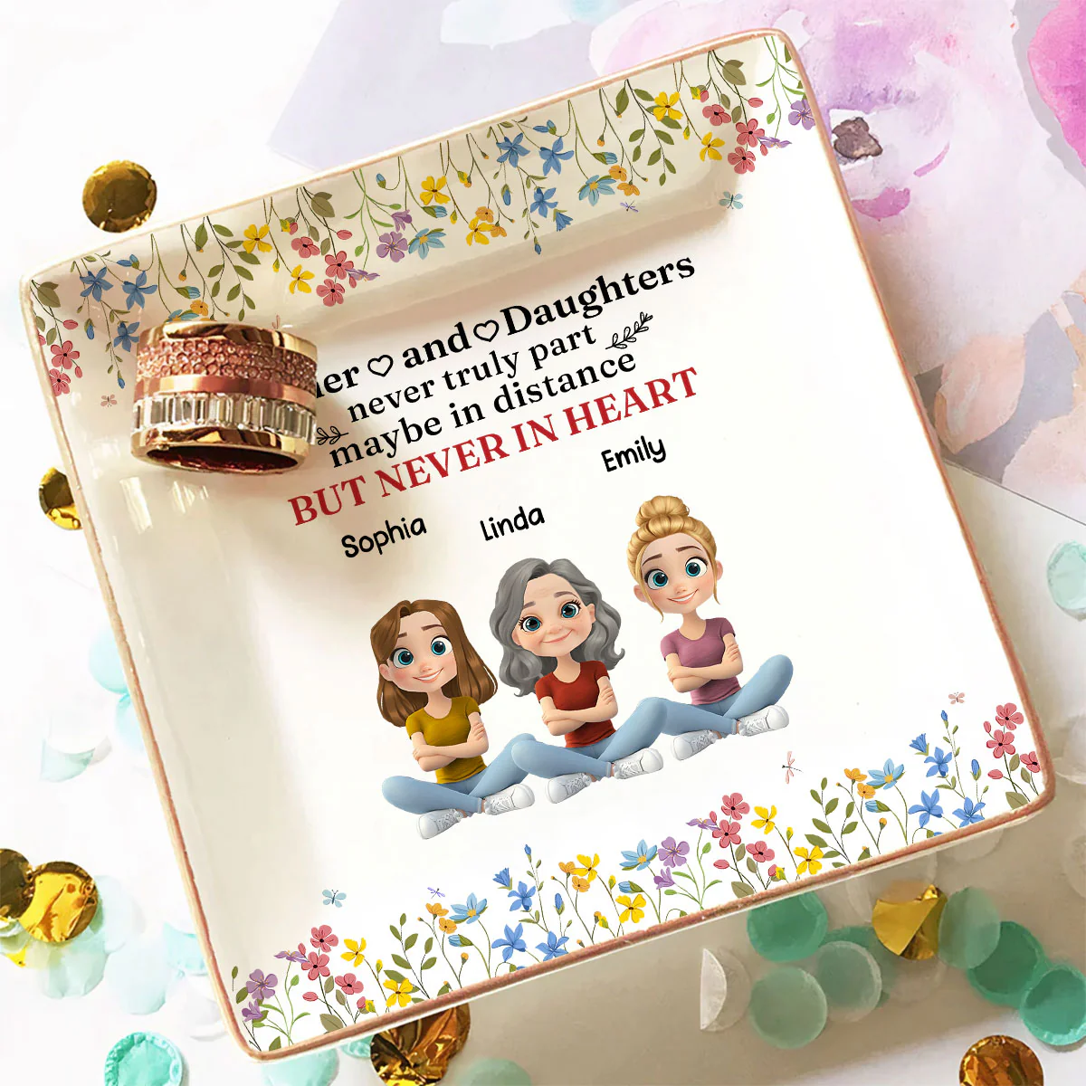 Mother And Daughter Never Truly Part - Personalized Custom Jewelry Dish - Image 3