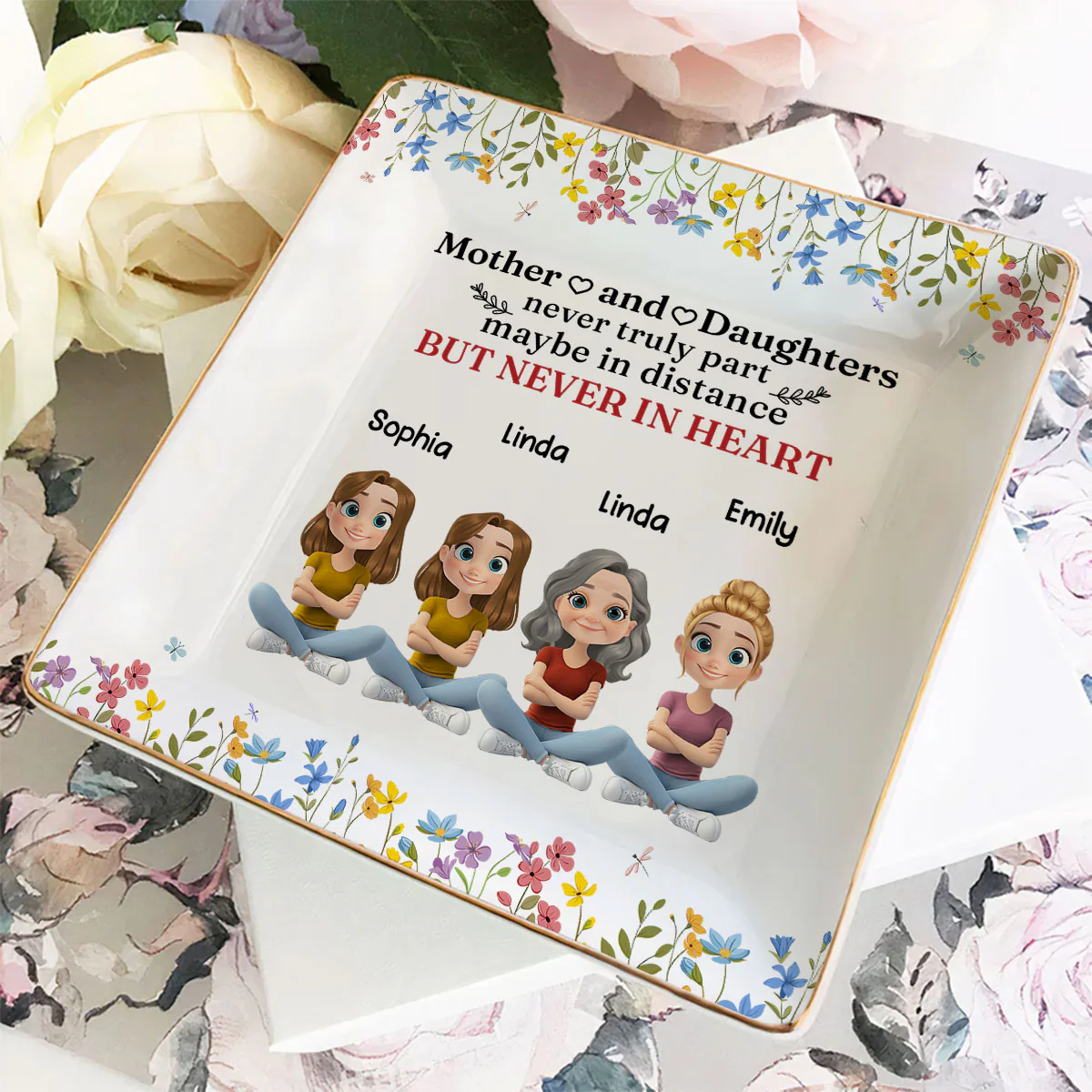 Mother And Daughter Never Truly Part - Personalized Custom Jewelry Dish - Image 4