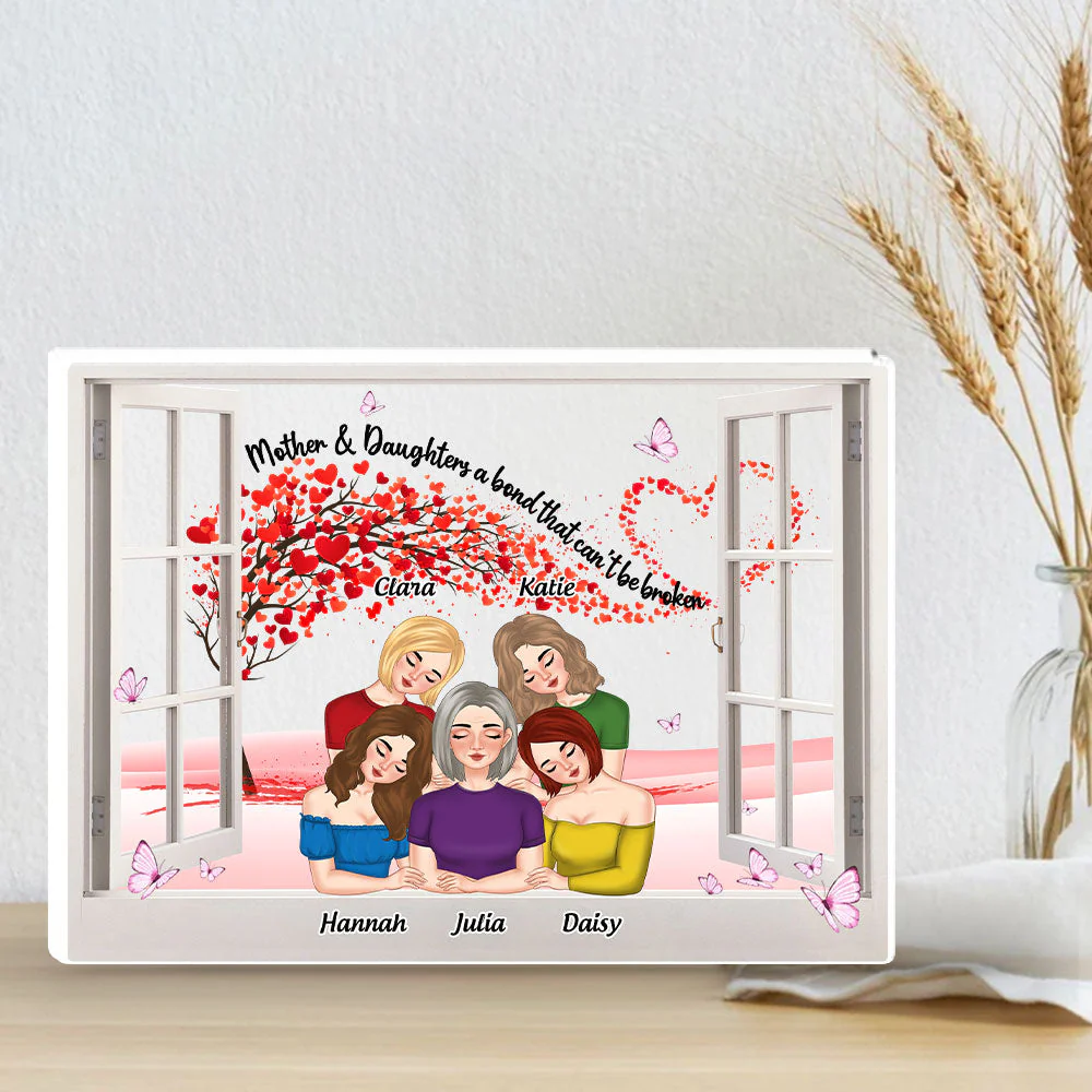 Mother Daughters And Red Heart - Personalized Custom Acrylic Plaque - Image 4
