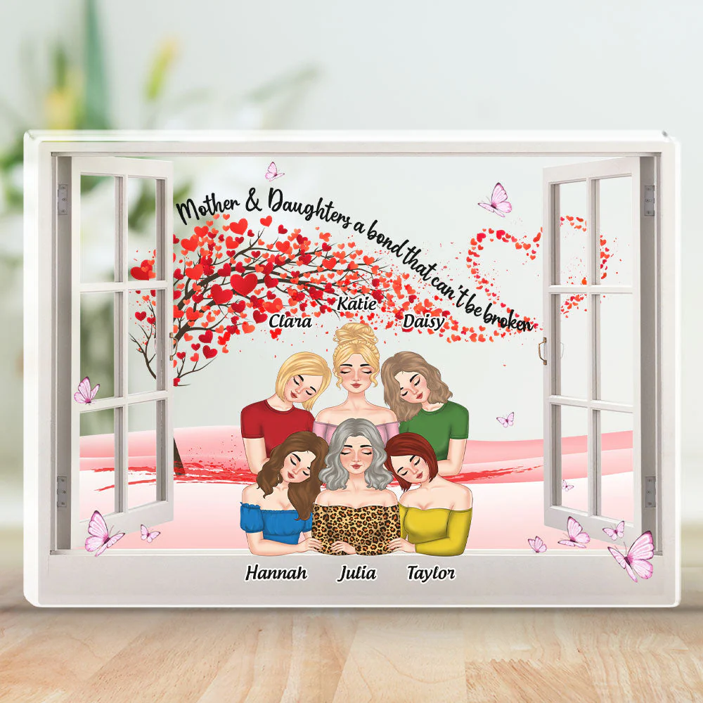 Mother Daughters And Red Heart - Personalized Custom Acrylic Plaque - Image 5