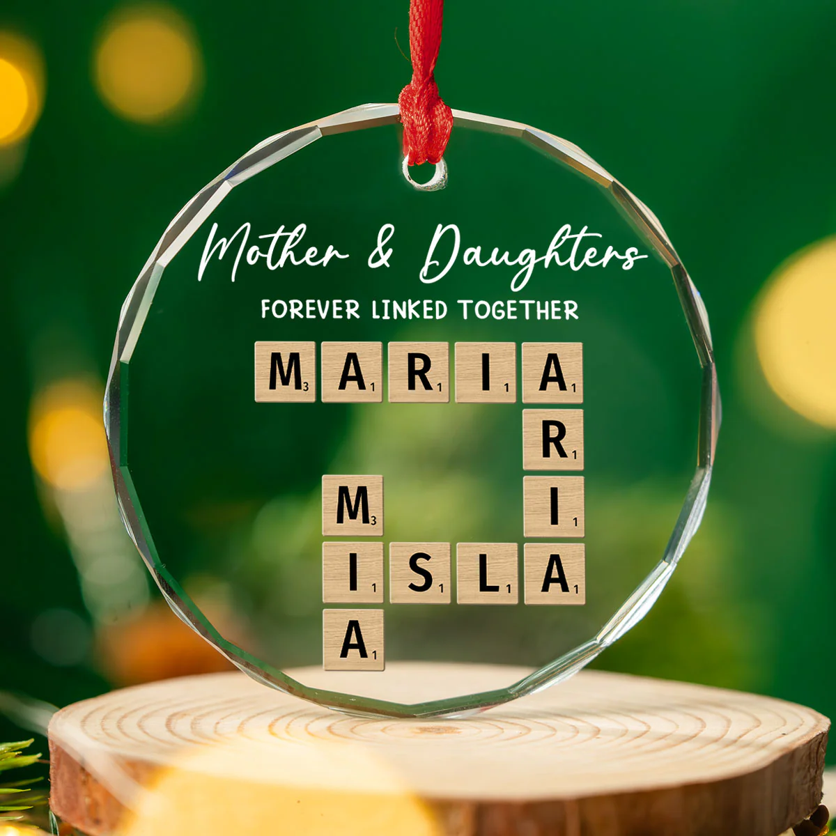 Mother With Daughters Hearts Stay United - Personalized Custom Glass Ornament - Image 2