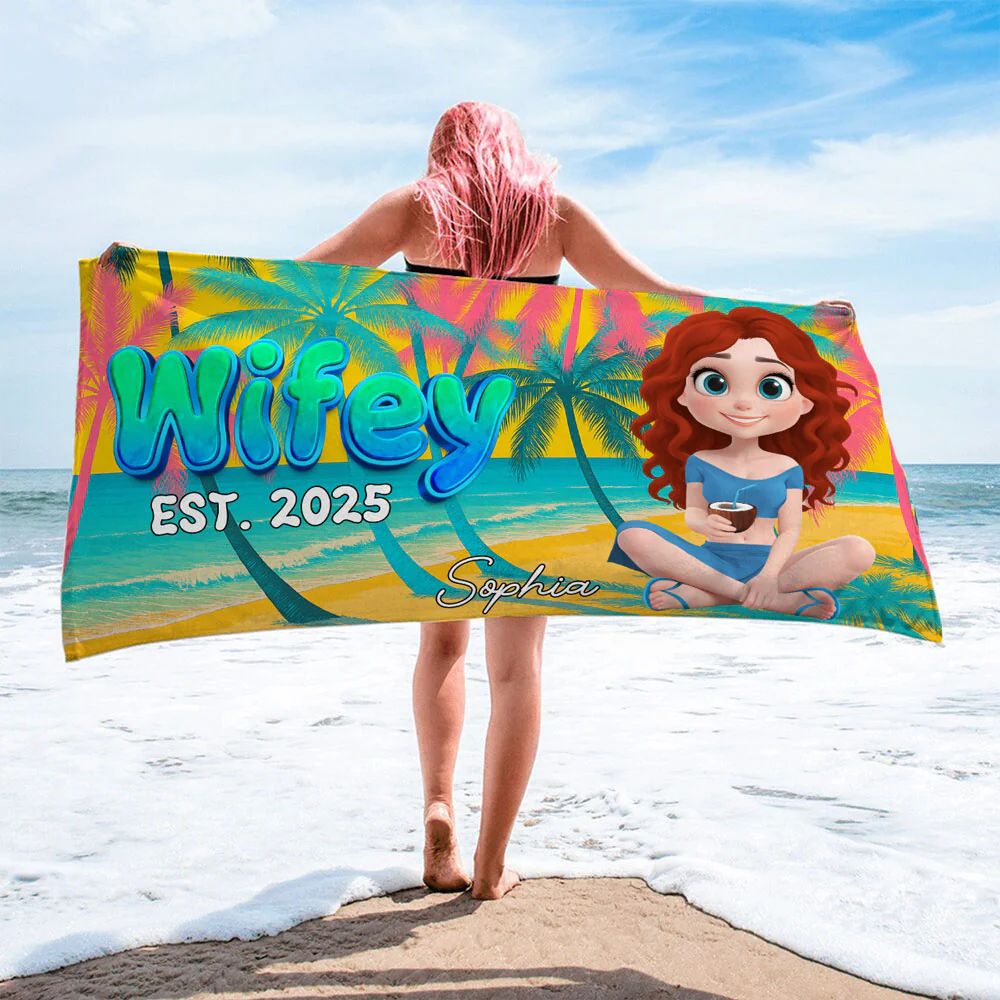 Mr and Mrs Honeymoon - Personalized Custom Beach Towel - Image 3