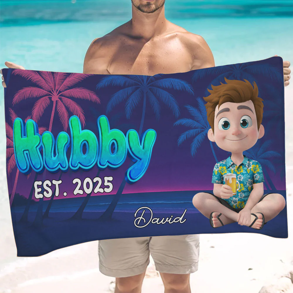 Mr and Mrs Honeymoon - Personalized Custom Beach Towel - Image 4