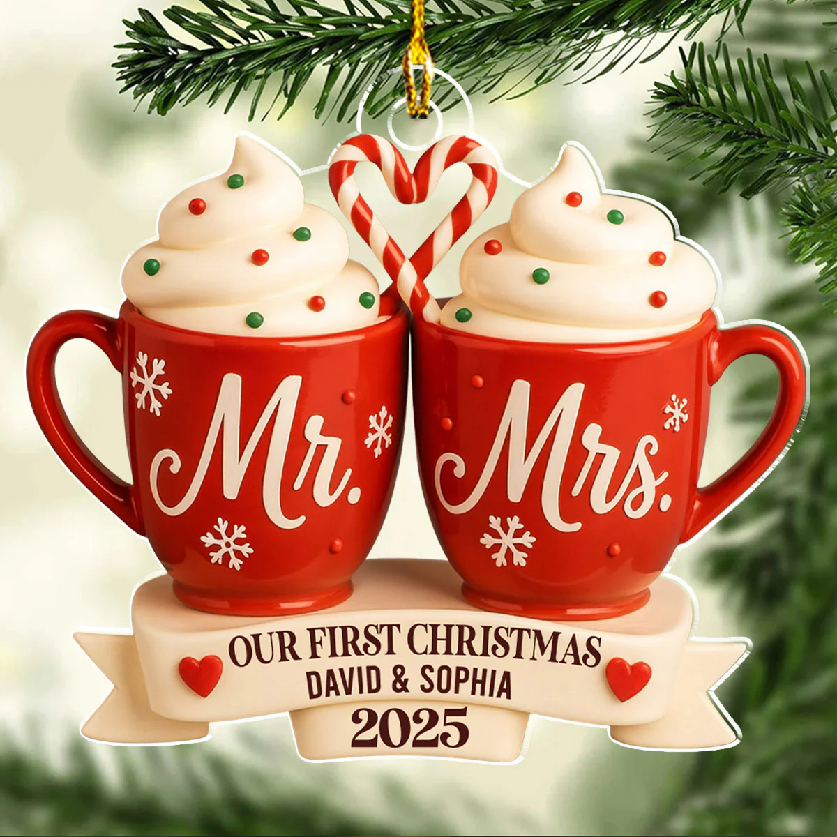Mr And Mrs Hot Cocoa - Personalized Custom Acrylic Ornament - Image 4