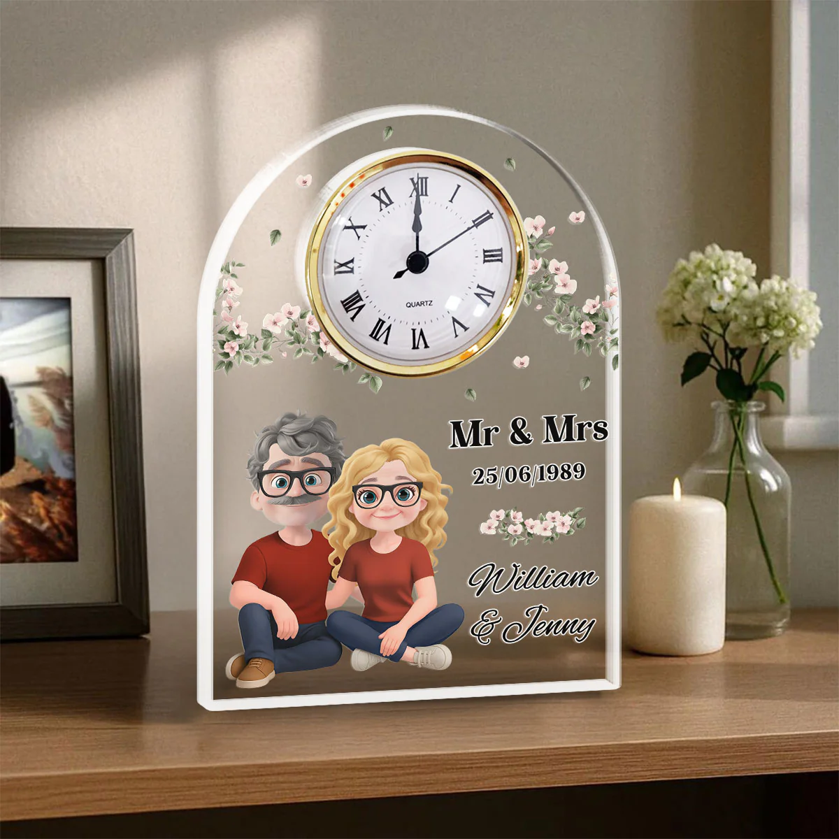 Mr And Mrs - Personalized Custom Acrylic Desk Clock Plaque - Image 3