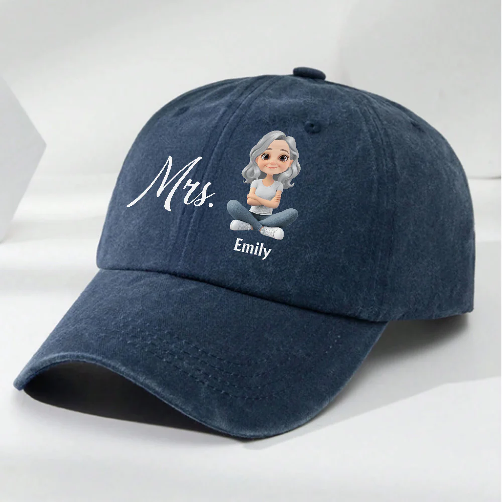 Mr And Mrs - Personalized Custom Vintage Washed Denim Cap - Image 2