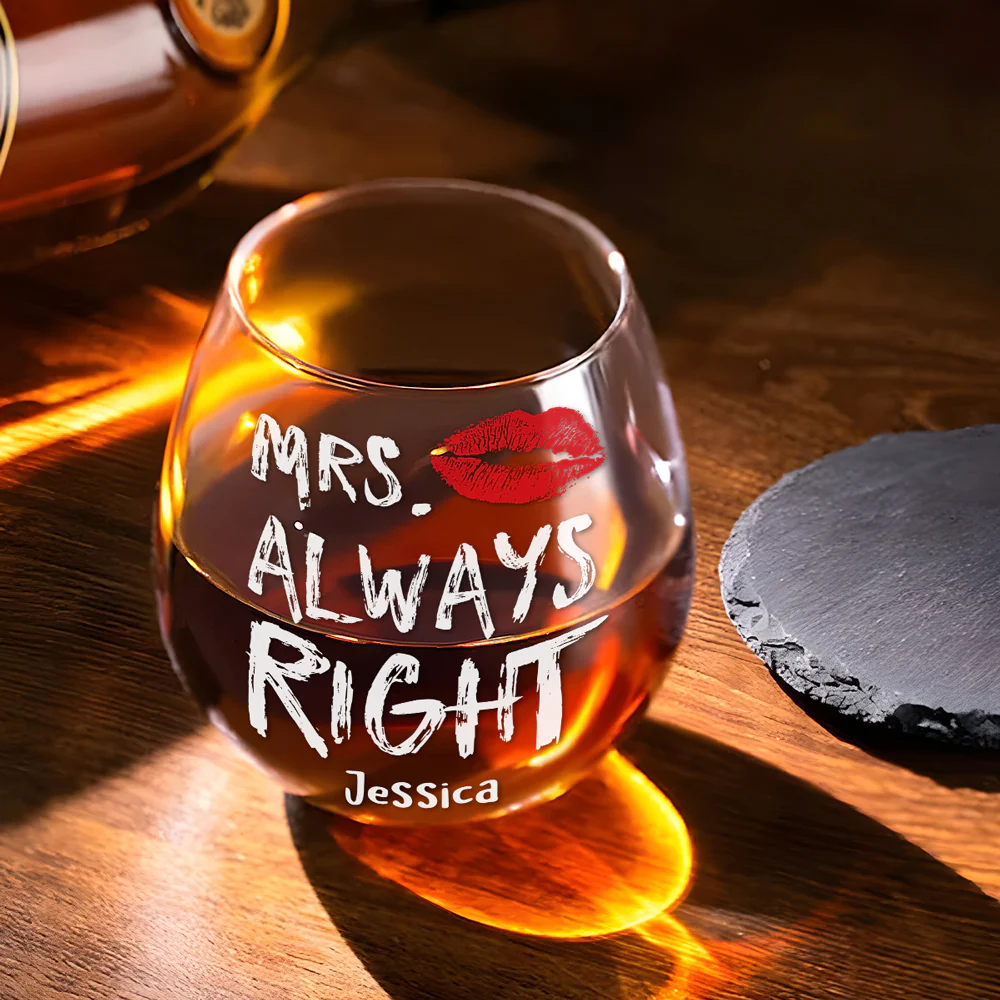 Mr And Mrs Right - Personalized Custom Wine Glass - Image 3