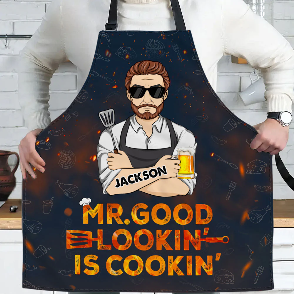 Mr Good Looking Is Cooking - Personalized Custom Apron - Image 2
