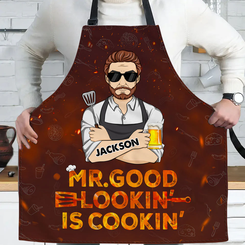 Mr Good Looking Is Cooking - Personalized Custom Apron - Image 3