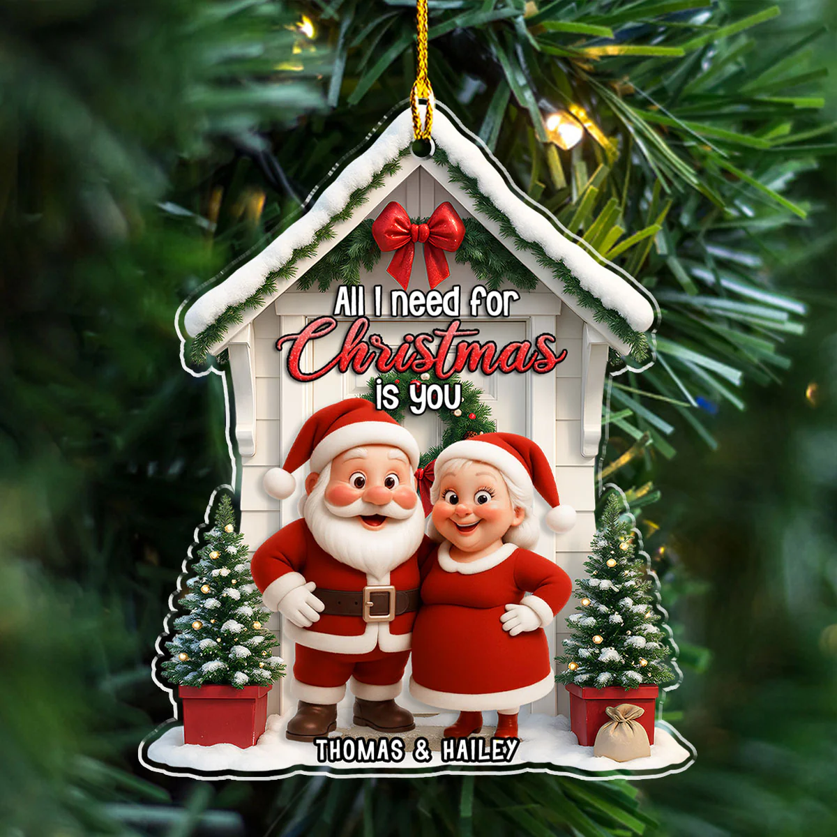 Mr Mrs Claus - Personalized Custom 3D Effect Acrylic Ornament - Image 3