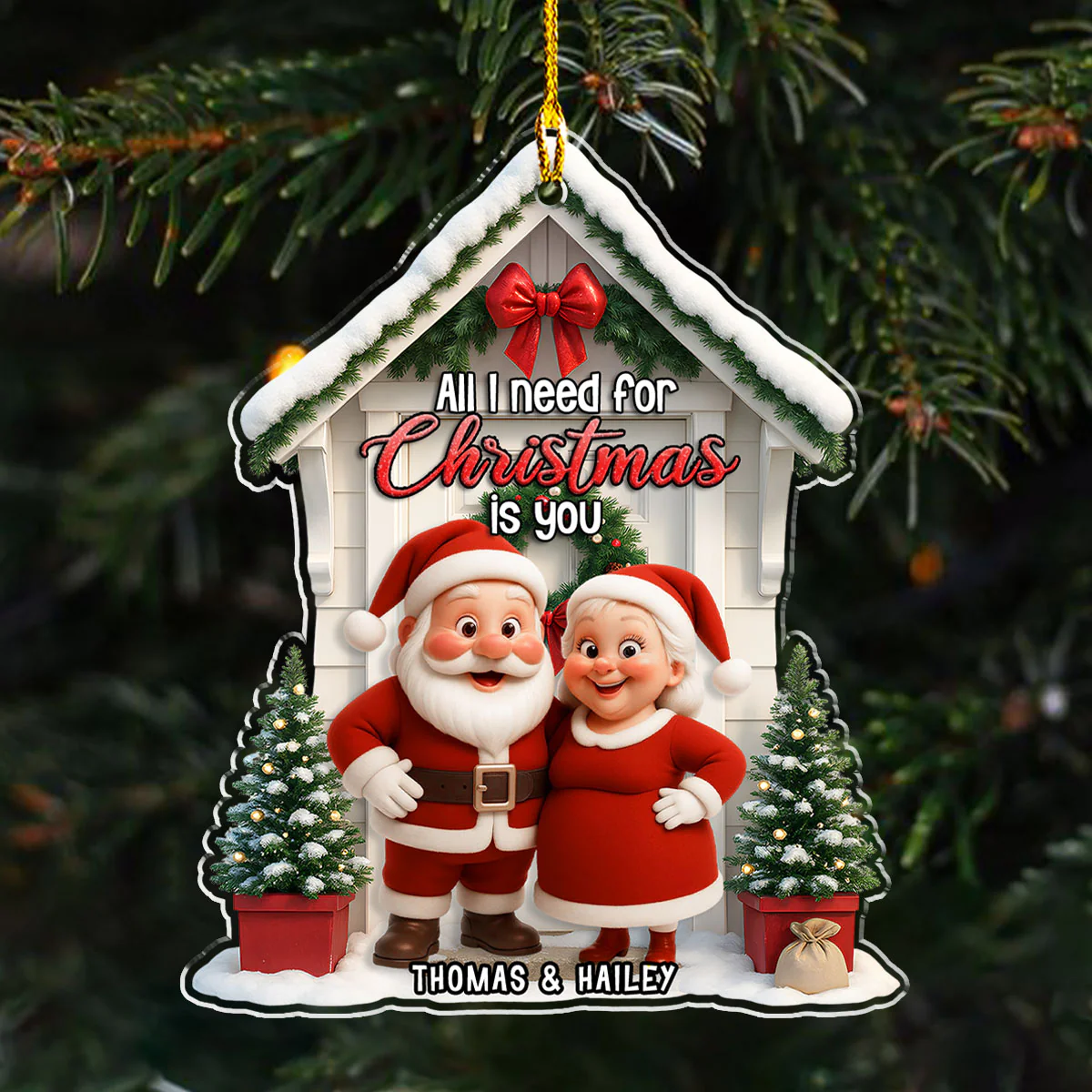 Mr Mrs Claus - Personalized Custom 3D Effect Acrylic Ornament - Image 4