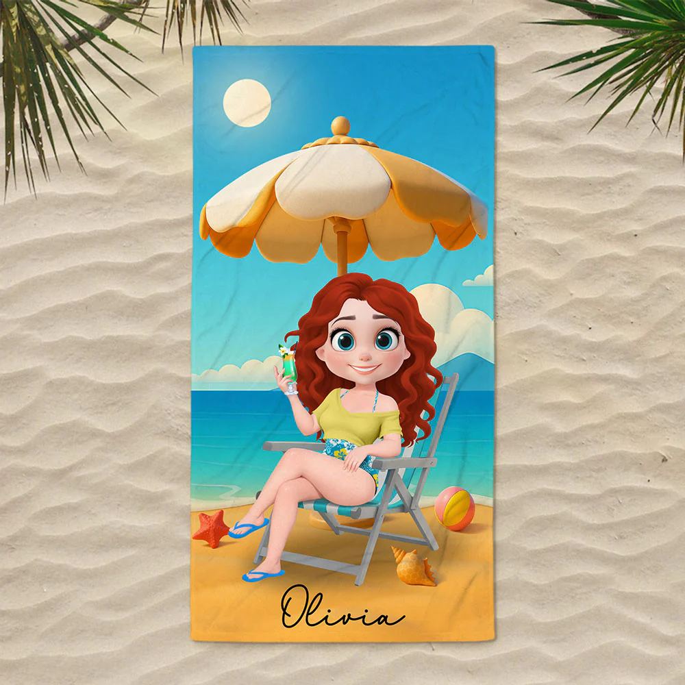 Multicolor Birth Flower Cartoon - Personalized Custom Beach Towel - Image 2