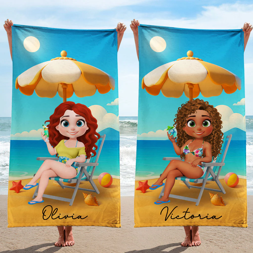 Multicolor Birth Flower Cartoon - Personalized Custom Beach Towel - Image 4