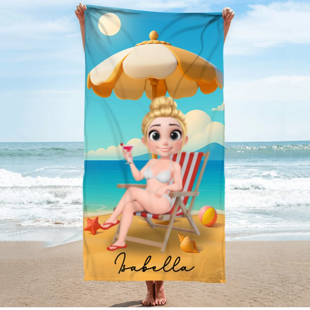 Multicolor Birth Flower Cartoon - Personalized Custom Beach Towel - Image 5