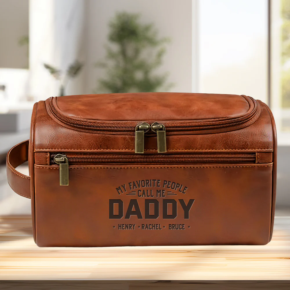 My Beloved People Call Me Daddy - Personalized Custom Engraved Leather Toiletry Bag - Image 2