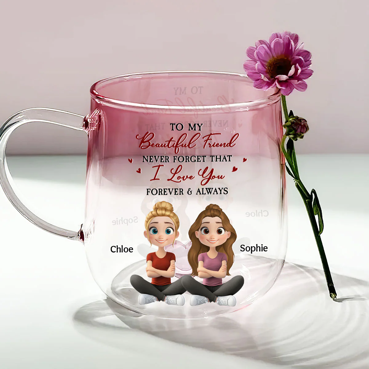 My Best Friends - Personalized Custom Pink Gradient Glass Mug - Image 2