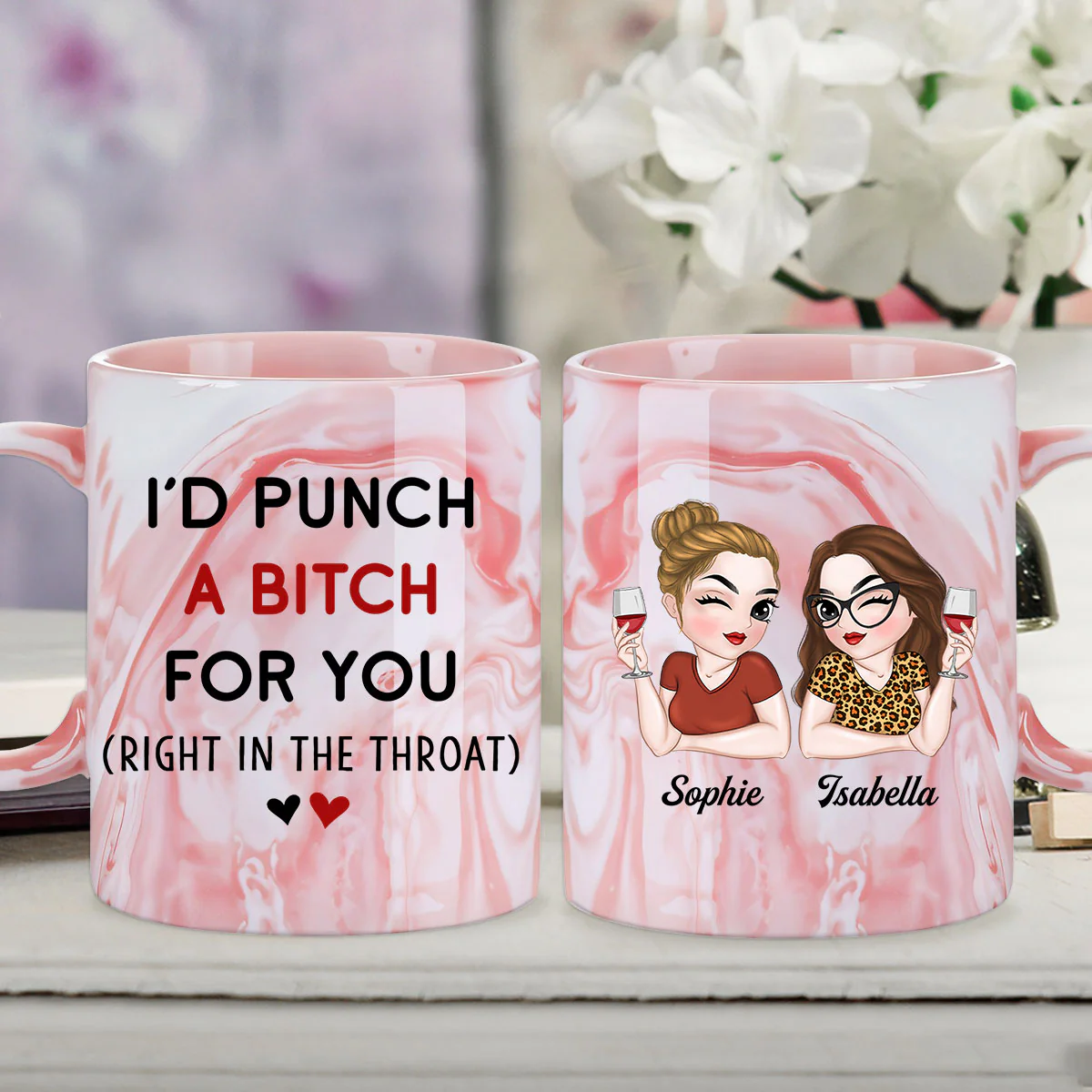 My Besties - Personalized Custom Pink Marble Mug - Image 2