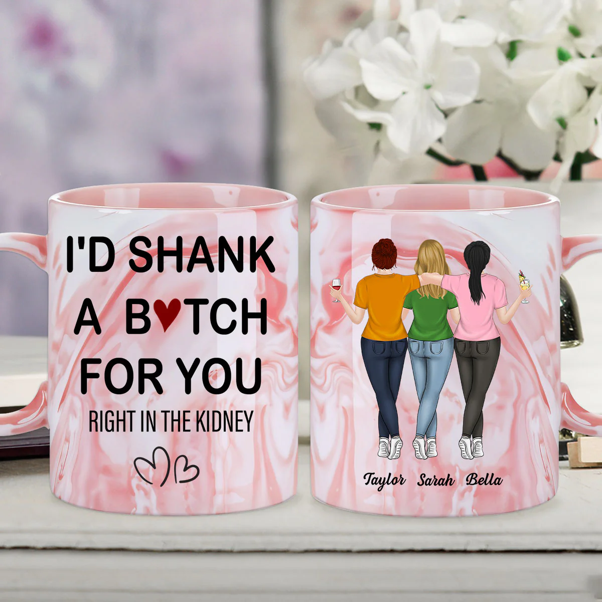 My Besties - Personalized Custom Pink Marble Mug - Image 2
