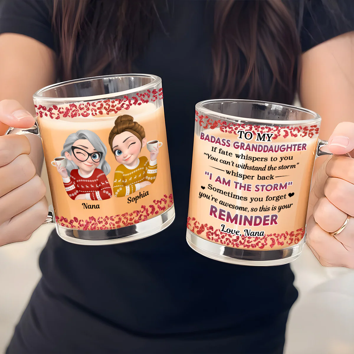 My Brave Granddaughter - Personalized Custom Glass Mug - Image 4